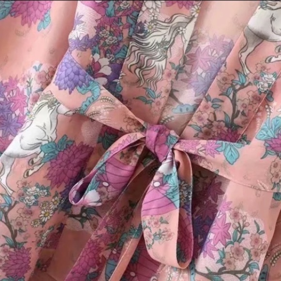SOLD OUT Boho Pink Unicorn Horses Coverup Kimono Robe Wrap - Picture 7 of 8